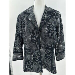 Chico's Blazer Jacket Black White Stitching Cotton 3/4 Sleeve Button Unlined 1